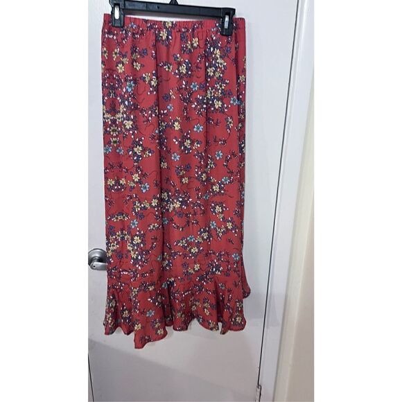 Max Studio Women's Floral Print Ruffle Hem Maxi Skirt In Dark Orange Size Small - Picture 7 of 10